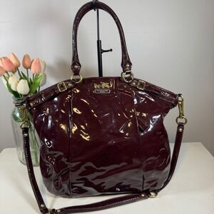 Coach Madison Patent Leather Lindsey Satchel Burgundy F1193-18627